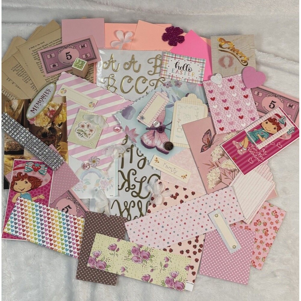 Ephemera Lot Junk Journal Scrapbook Pink Theme Mixed Media Art Supplies 60+ Item